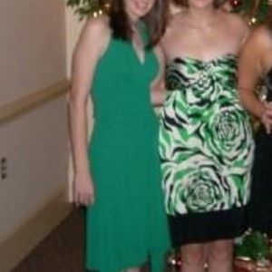 Shoshanna green shirred silk strapless dress